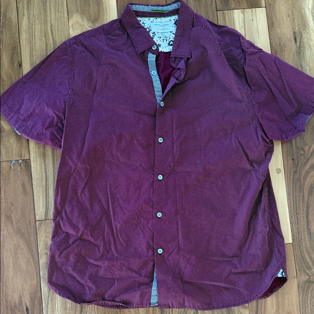 Men's Burgundy Denim & Flower Short Sleeve Shirt